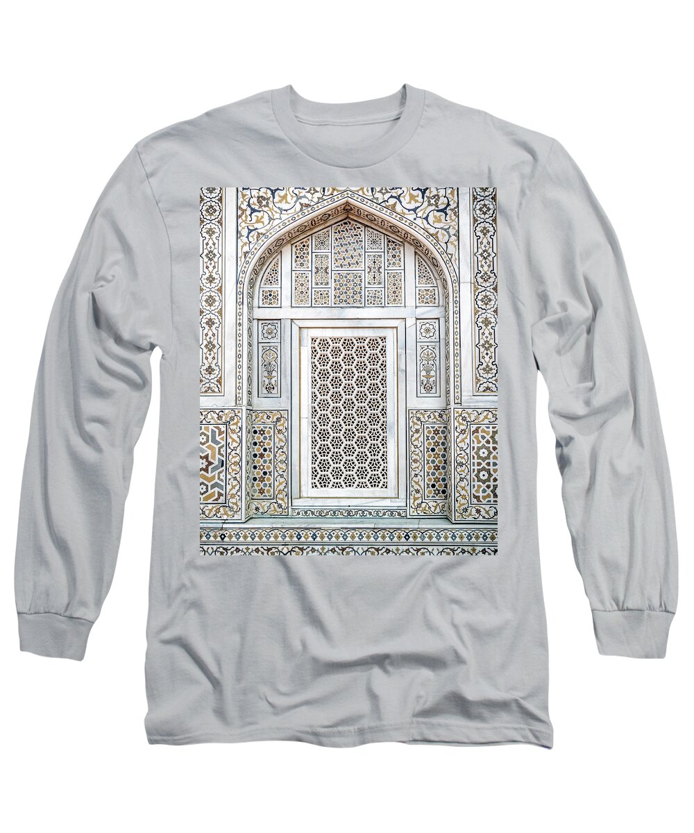 Window Long Sleeve T-Shirt featuring the photograph Marble screen window at the Baby Tomb by Tony Crehan