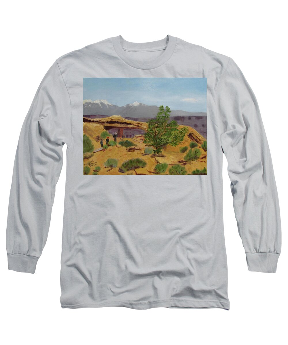 Mesa Arch Long Sleeve T-Shirt featuring the painting Mesa Arch by Linda Feinberg
