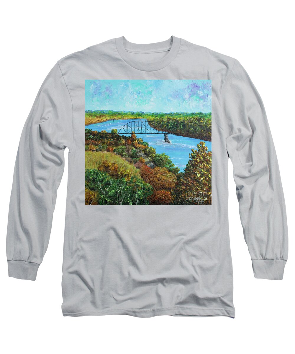 Missouri Long Sleeve T-Shirt featuring the painting Missouri River Crossing by Linda Donlin