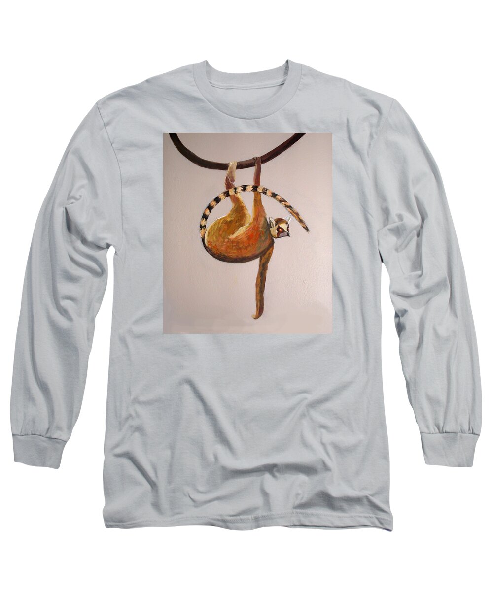 Tropical Long Sleeve T-Shirt featuring the painting Monkey detail 1 from Mural by Anne Cameron Cutri
