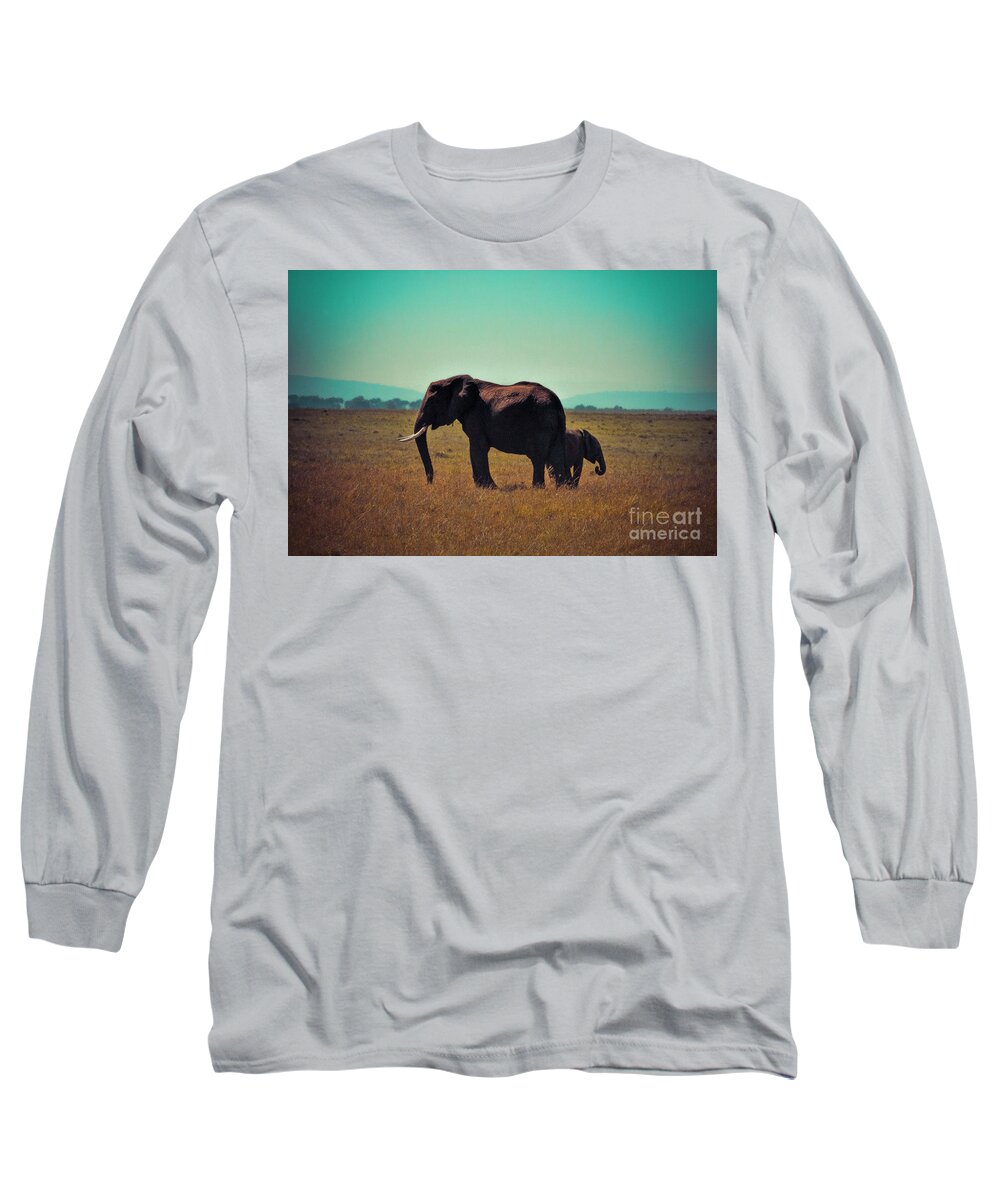 Elephant Long Sleeve T-Shirt featuring the photograph Mother and Child by Karen Lewis