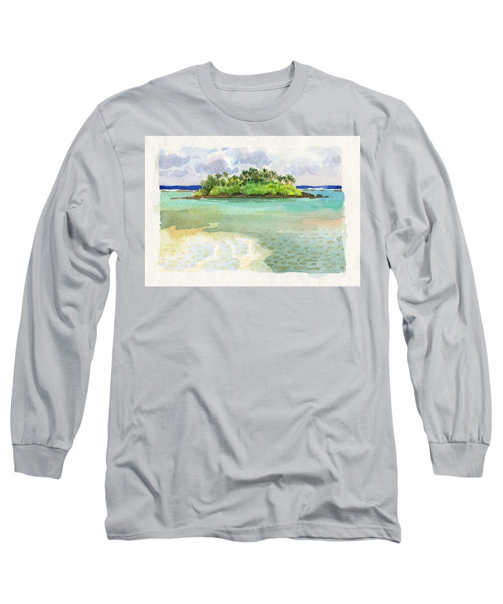 Landscape Long Sleeve T-Shirt featuring the painting Motu Taakoka by Judith Kunzle
