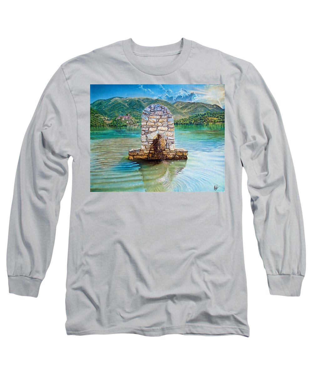  Long Sleeve T-Shirt featuring the painting Mountain Lake by Michelangelo Rossi