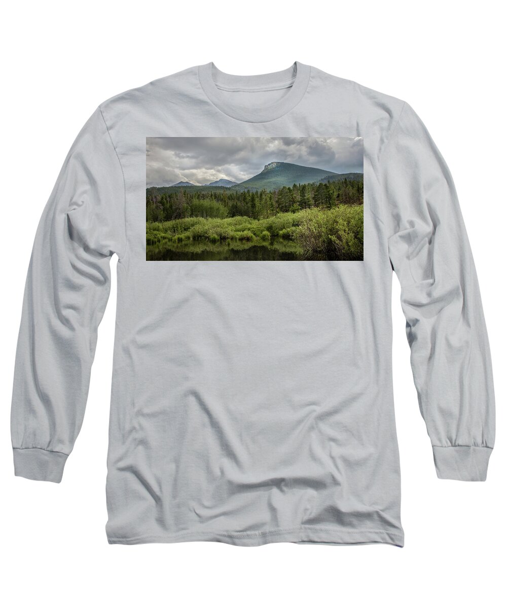  Rocky Mountain National Park Long Sleeve T-Shirt featuring the photograph Mountain View From The Marsh by James Woody