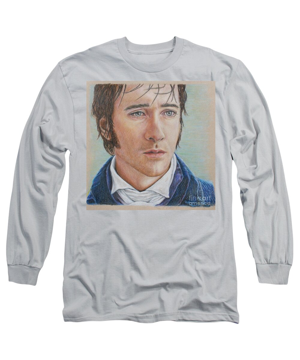 Mr. Darcy Long Sleeve T-Shirt featuring the drawing Mr. Darcy by Christine Jepsen