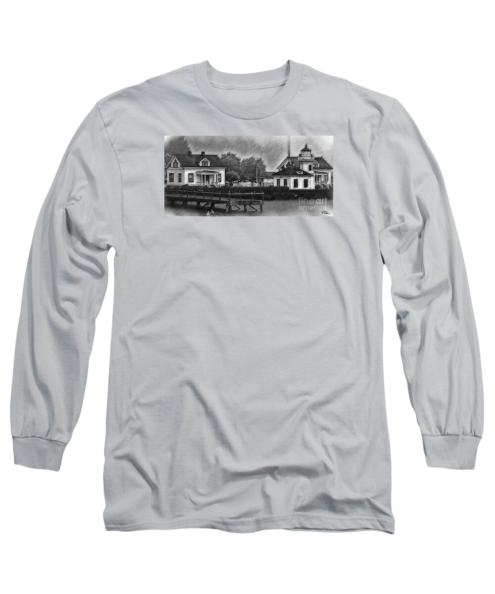 Lighthouse Long Sleeve T-Shirt featuring the digital art Mukilteo Lighthouse And The Dock by Kirt Tisdale