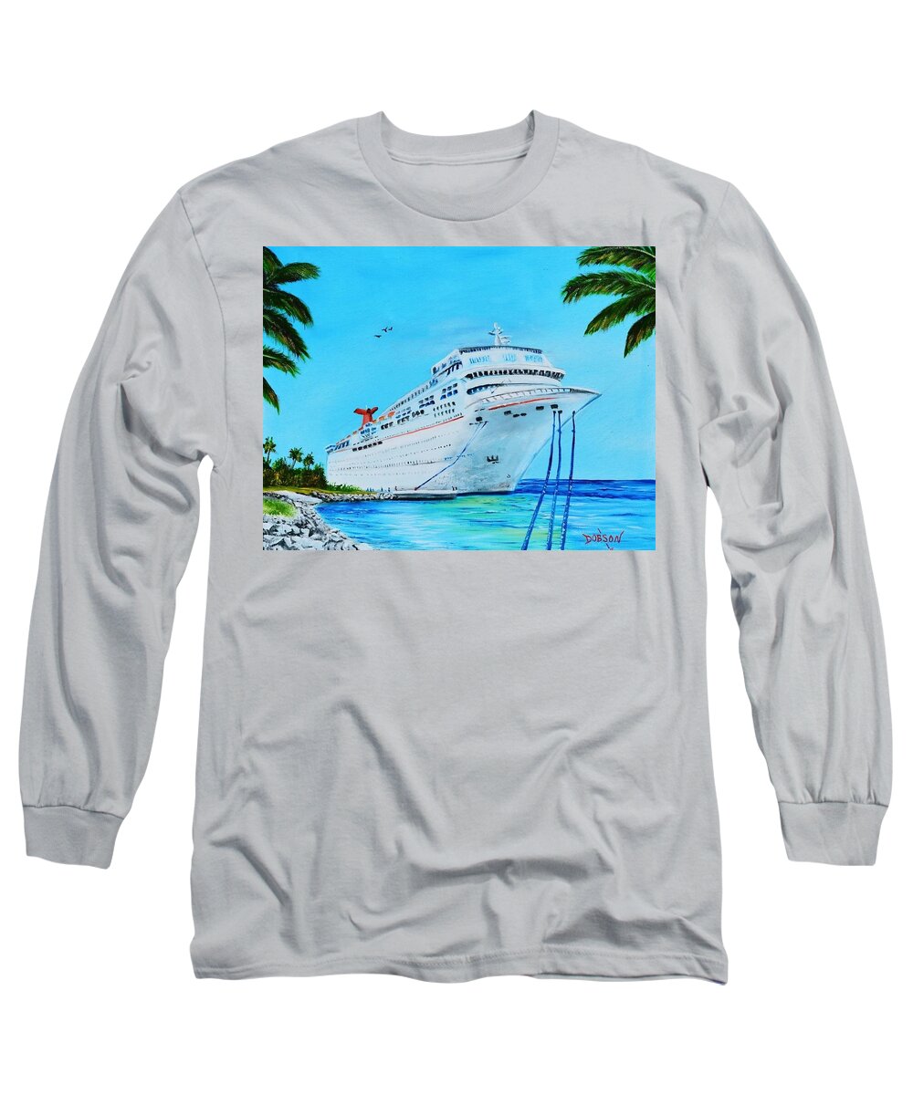 Boat Long Sleeve T-Shirt featuring the painting My Carnival Cruise by Lloyd Dobson