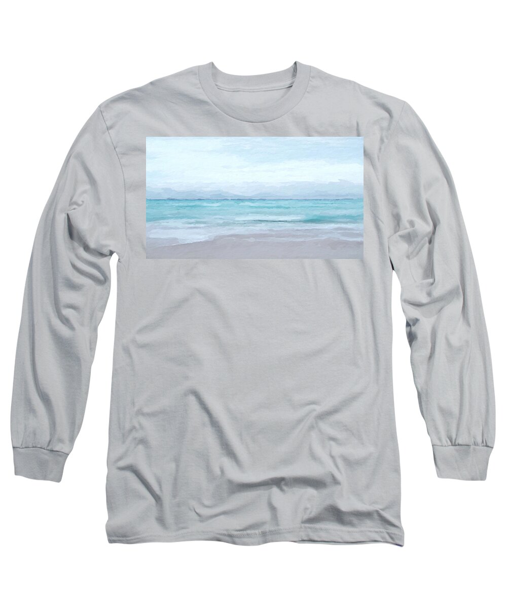 Anthony Fishburne Long Sleeve T-Shirt featuring the mixed media Ocean Beach abstract watercolor by Anthony Fishburne