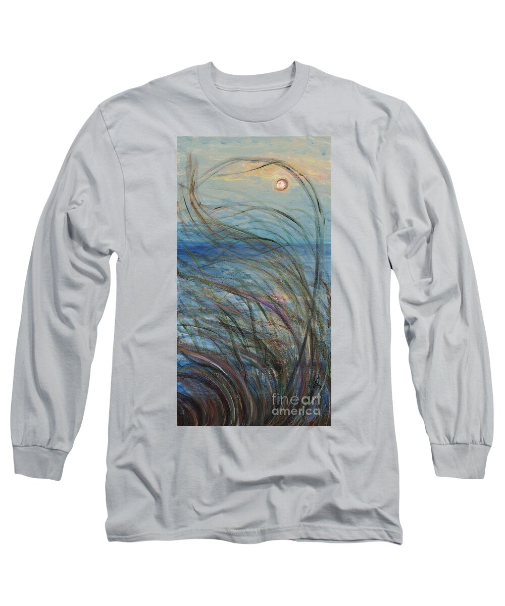 Sunrise Long Sleeve T-Shirt featuring the painting Ocean Grasses in the Wind by Nadine Rippelmeyer