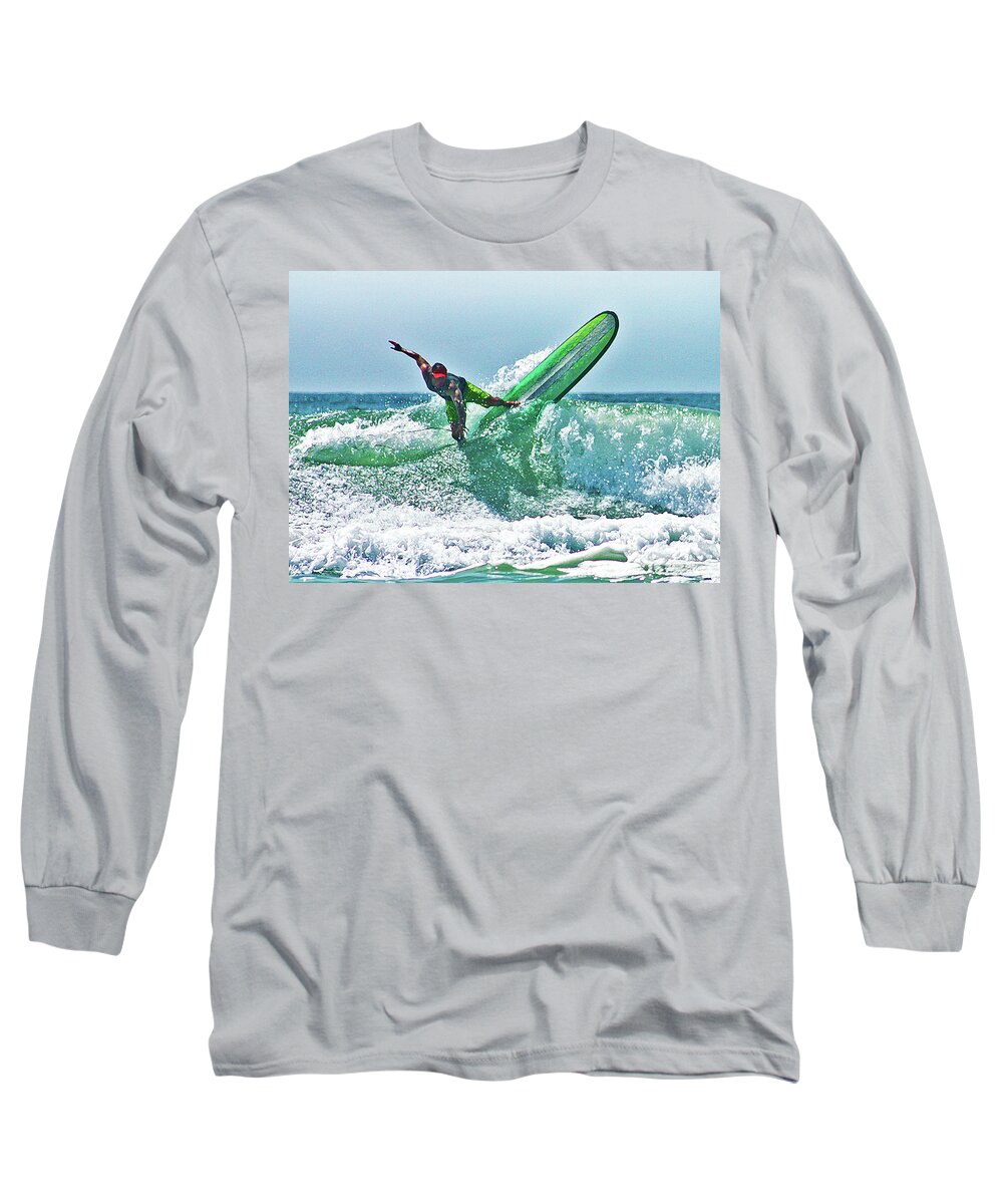 Longboard Long Sleeve T-Shirt featuring the digital art Off the Top by William Love
