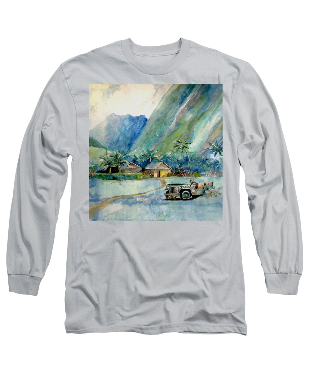 Palms Long Sleeve T-Shirt featuring the painting Olowalu Valley by Ray Agius