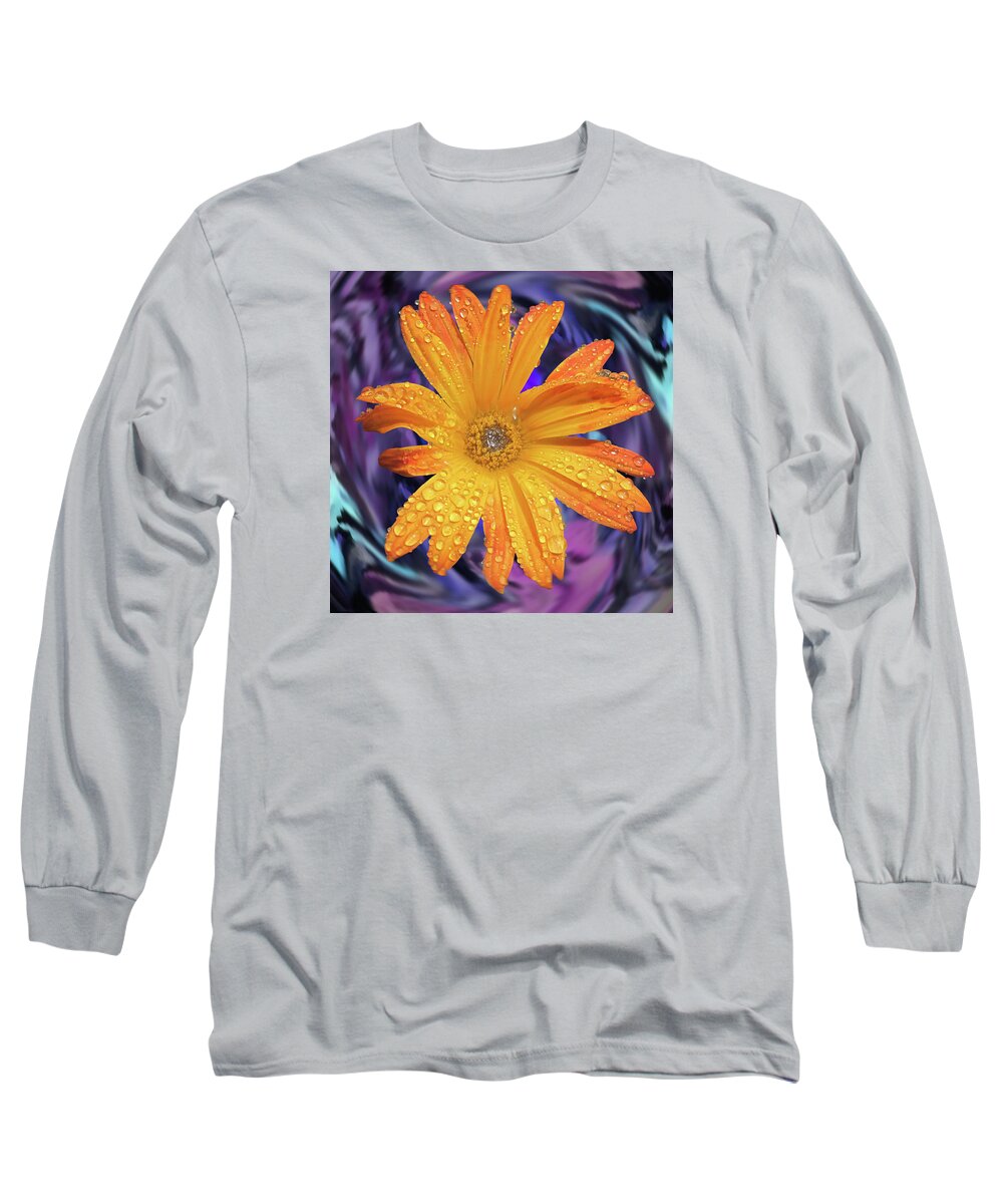Daisy Long Sleeve T-Shirt featuring the photograph Orange Daisy Swirl by Alison Stein