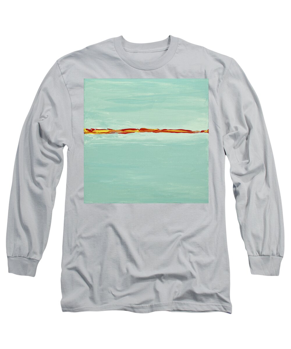 Aqua Long Sleeve T-Shirt featuring the painting Over The Line Aqua by Tamara Nelson