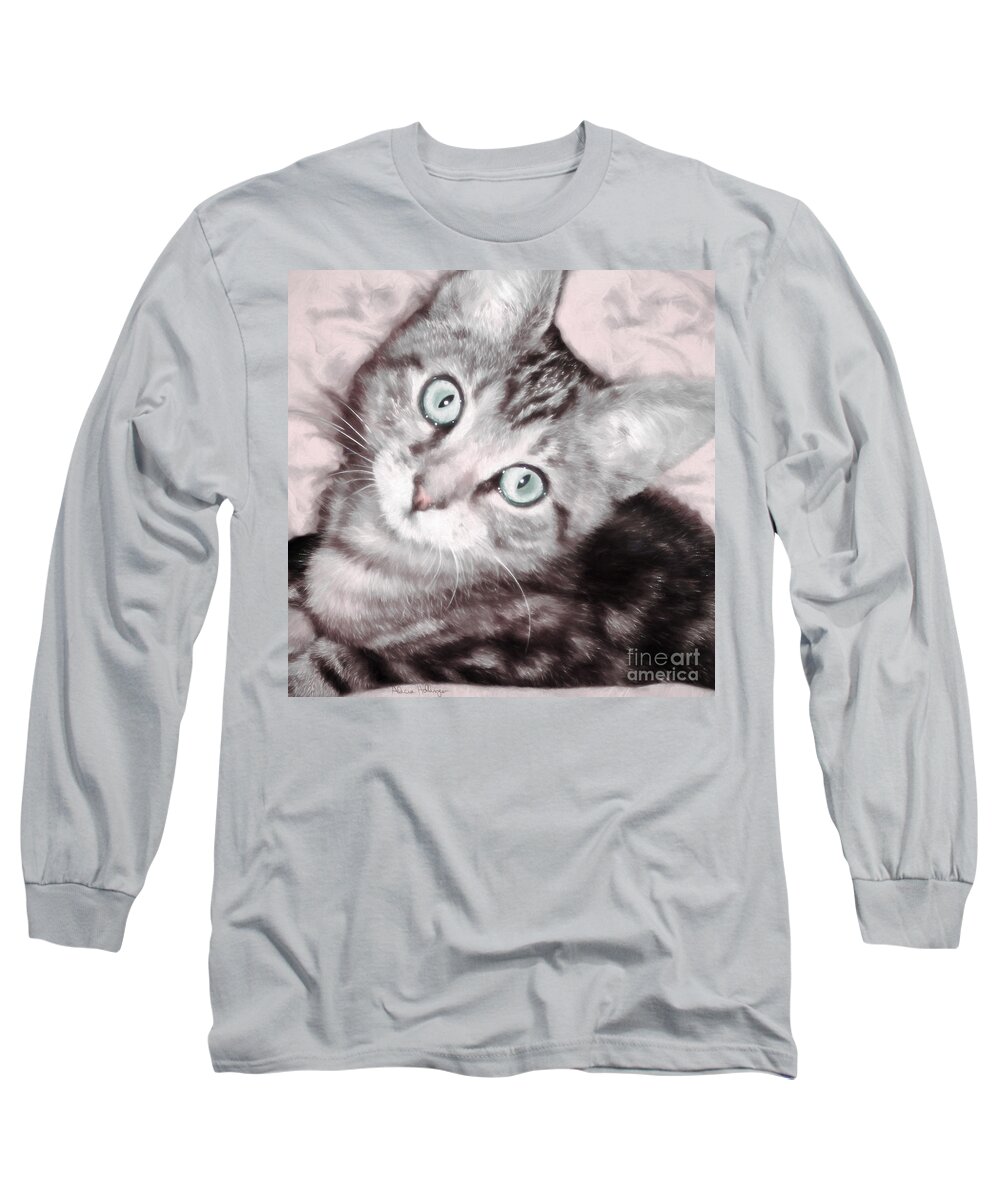 Cat Long Sleeve T-Shirt featuring the digital art Pastel Bengal Kitten by Alicia Hollinger