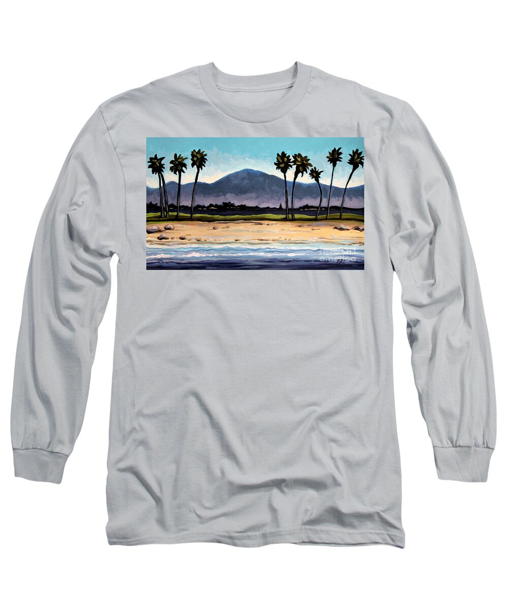 Beach Long Sleeve T-Shirt featuring the painting Palm Tree Oasis by Elizabeth Robinette Tyndall