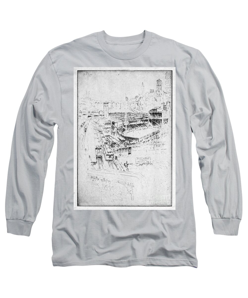 1921 Long Sleeve T-Shirt featuring the drawing Pennell Polo Grounds 1921 by Granger