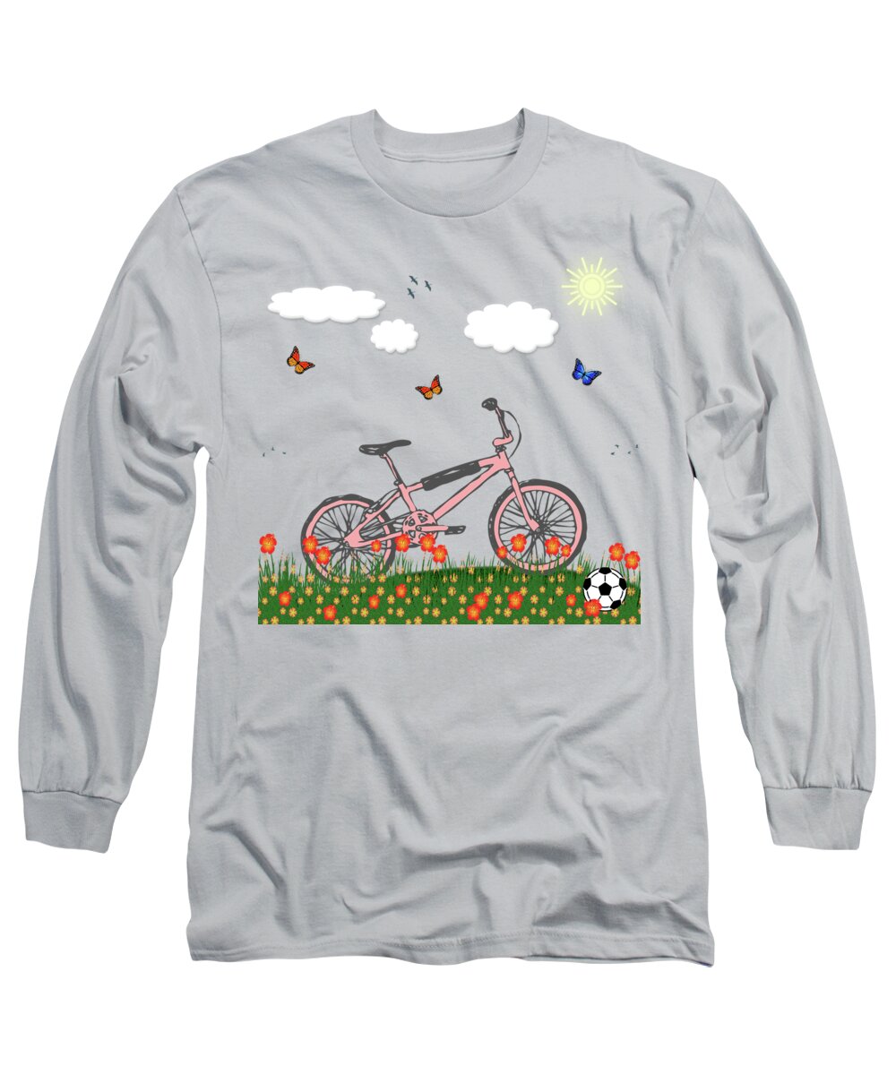 Toys Long Sleeve T-Shirt featuring the digital art Pink bicycle by Gaspar Avila