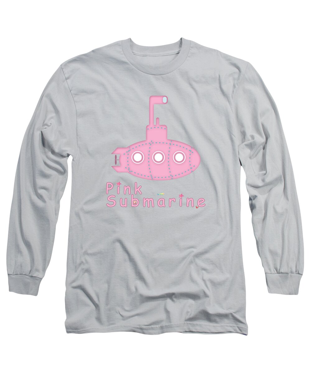 Pink Long Sleeve T-Shirt featuring the digital art Pink submarine by Gaspar Avila