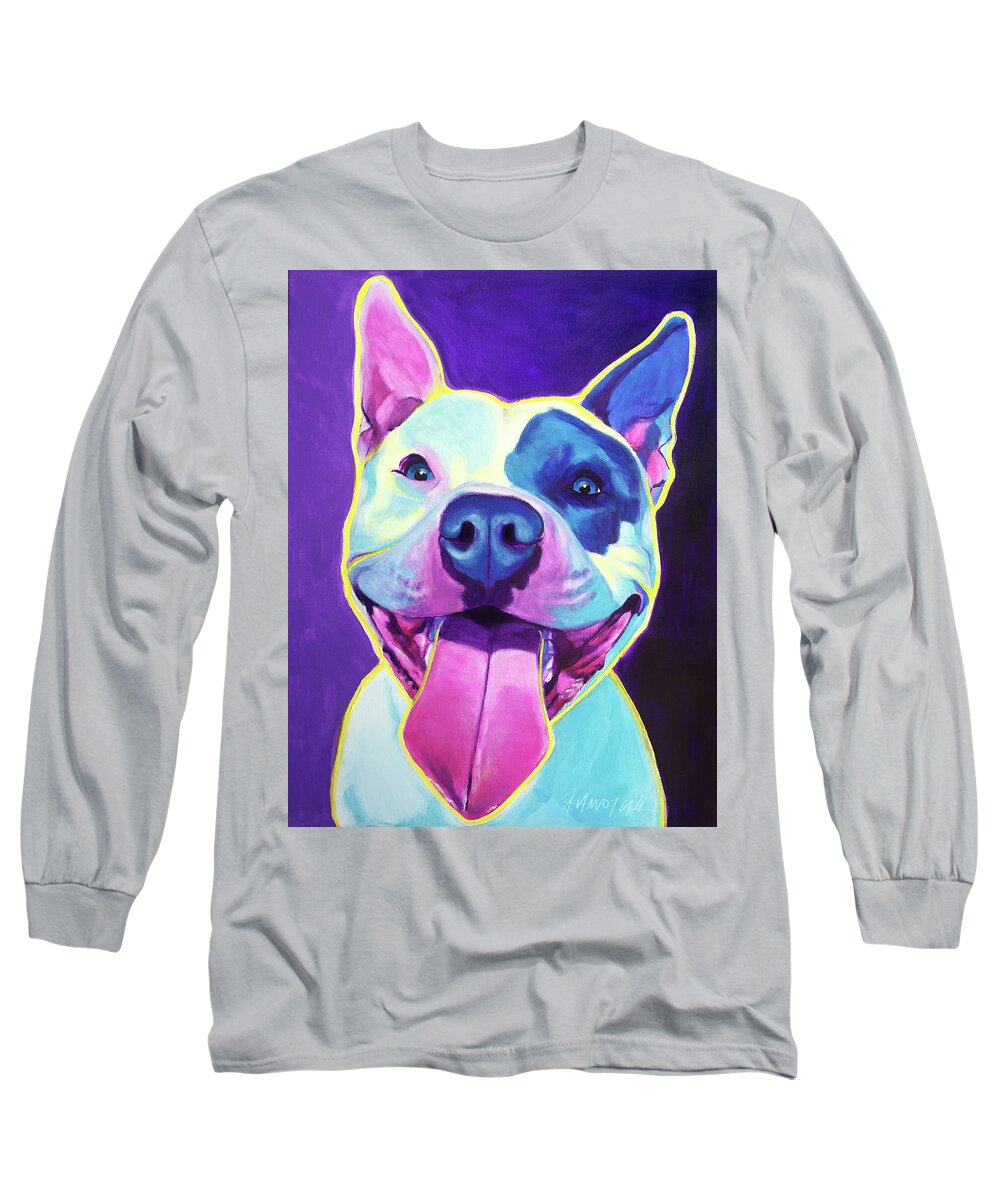 Pit Bull Long Sleeve T-Shirt featuring the painting Pit Bull - Big Louie by Dawg Painter