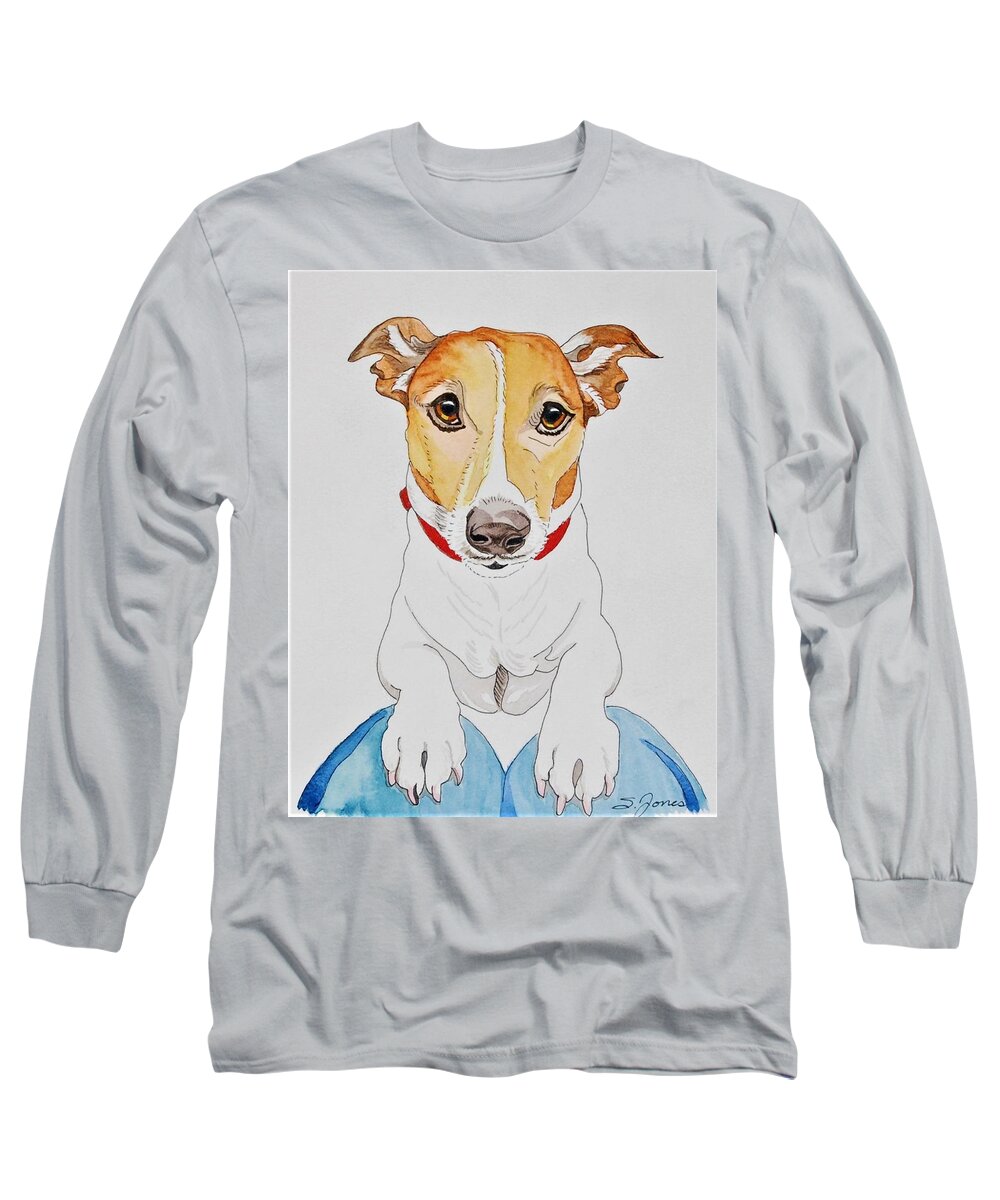 Dog Long Sleeve T-Shirt featuring the mixed media Please by Sonja Jones