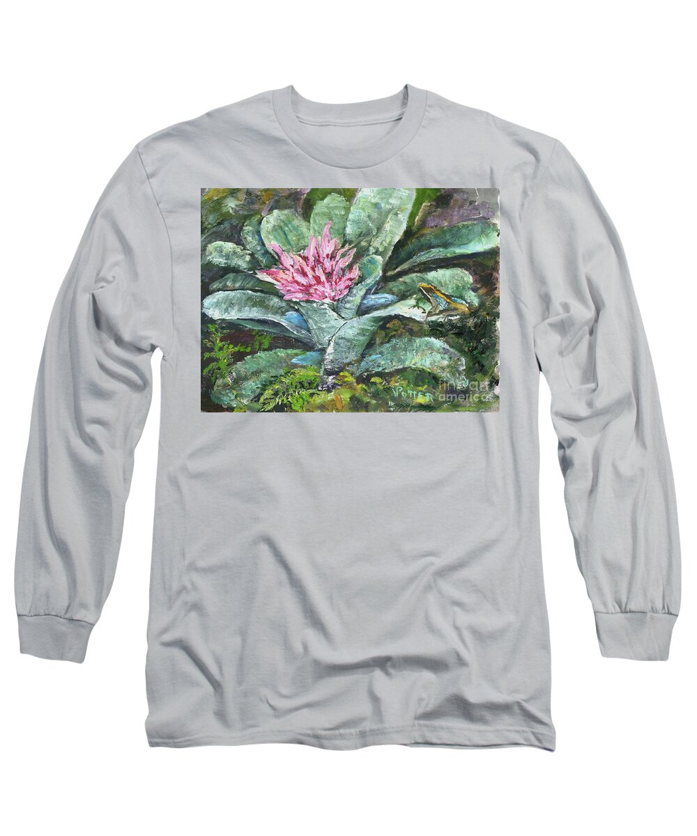 Frog Long Sleeve T-Shirt featuring the painting Poison Dart Frog on Bromeliad by Virginia Potter