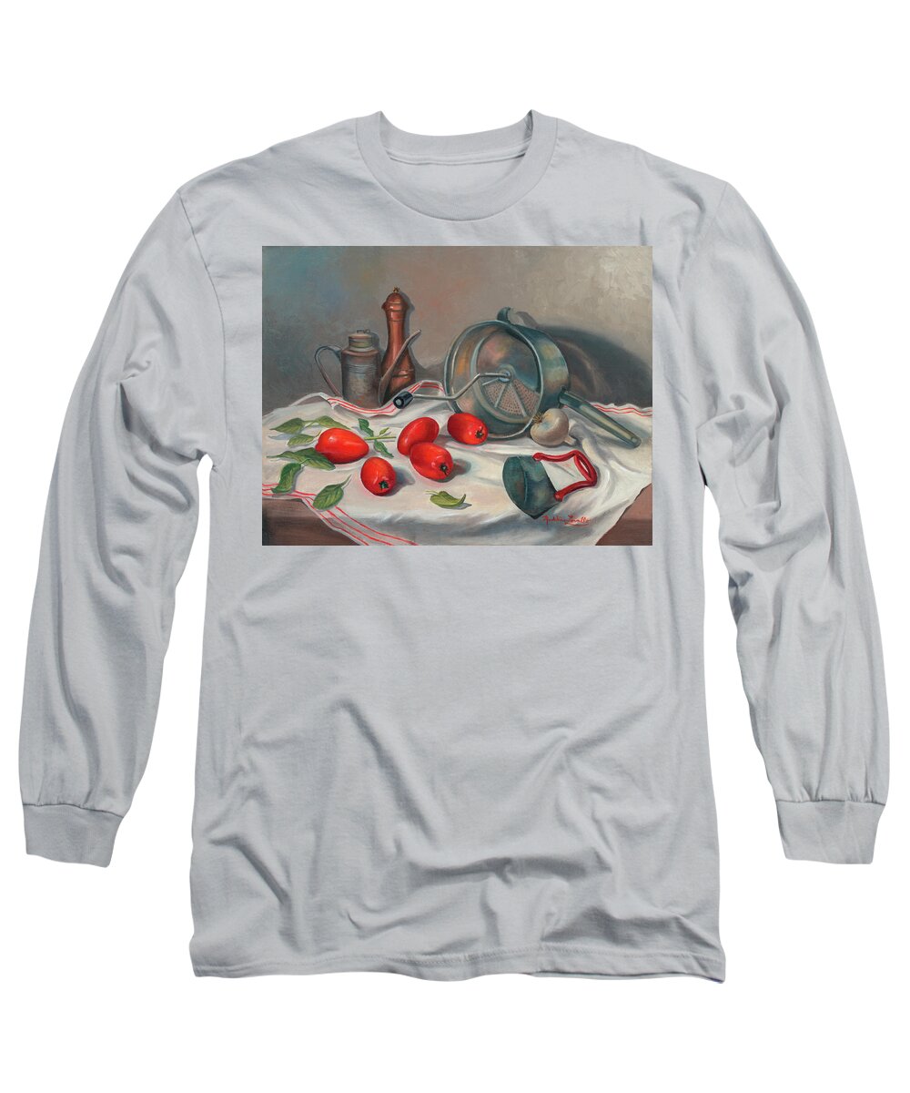 Sauce Long Sleeve T-Shirt featuring the painting Preparing the Sauce by Madeline Lovallo