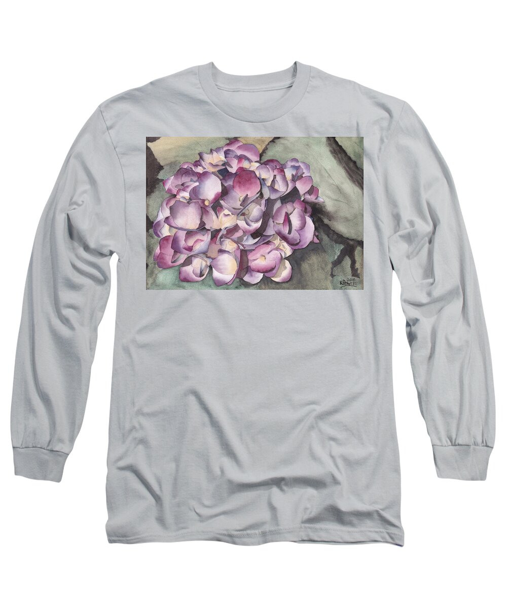 Purple Long Sleeve T-Shirt featuring the painting Purple Hydrangea by Ken Powers