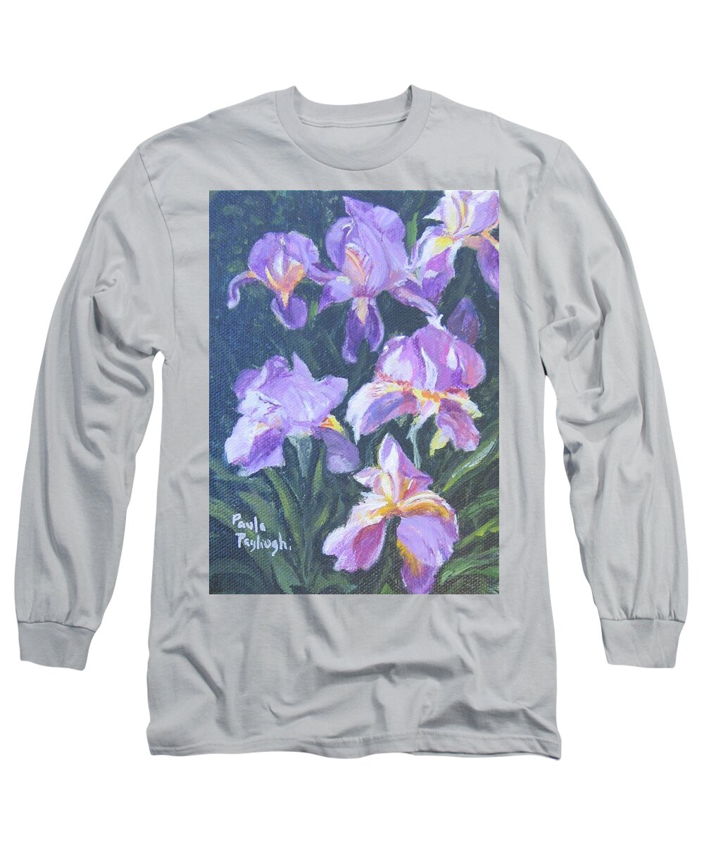 Painting Long Sleeve T-Shirt featuring the painting Purple Iris by Paula Pagliughi