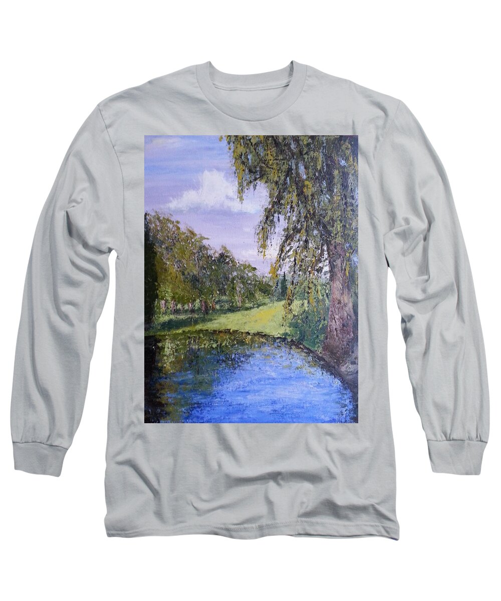 Palette Knife Painting Long Sleeve T-Shirt featuring the painting Putting Green Pond by Mishel Vanderten