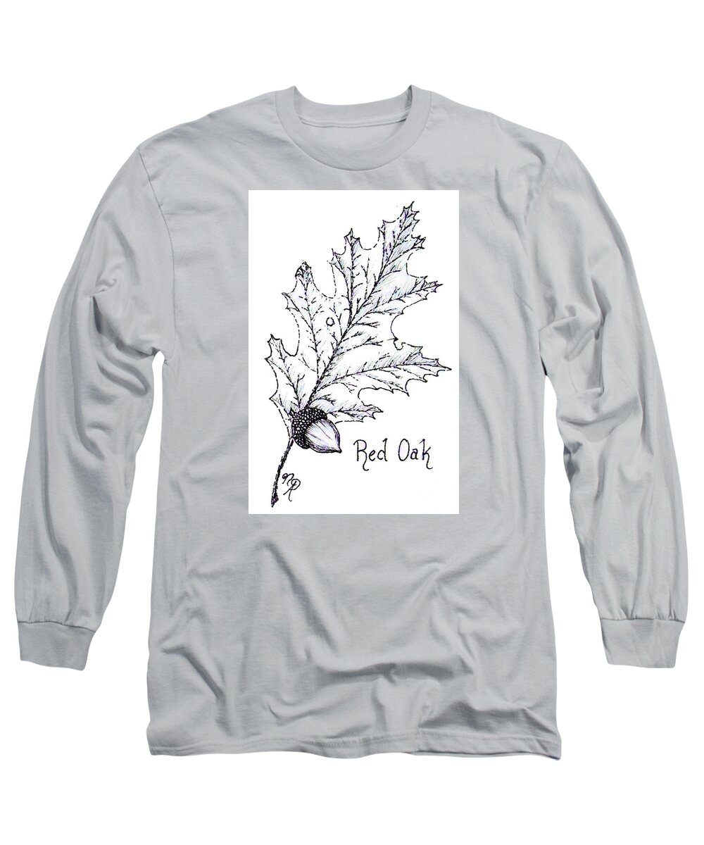 Red Oak Long Sleeve T-Shirt featuring the drawing Red Oak leaf and acorn by Nicole Angell