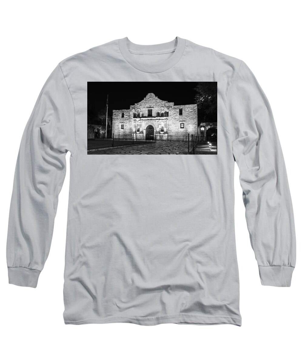 Alamo Long Sleeve T-Shirt featuring the photograph Remembering The Alamo - Black and White by Stephen Stookey