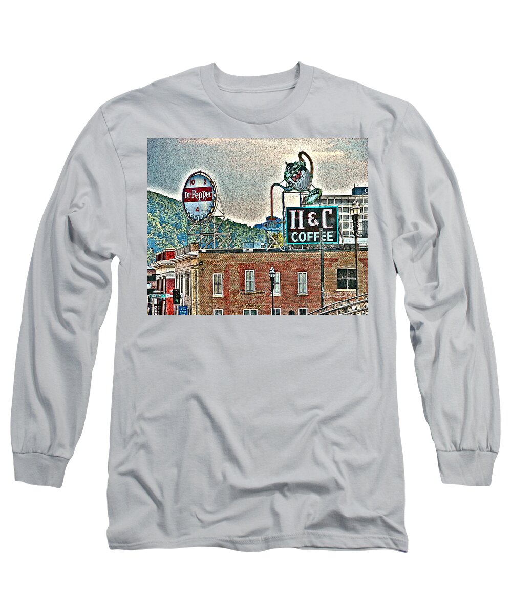 Roanoke Va Virginia Long Sleeve T-Shirt featuring the photograph Roanoke VA Virginia - Dr Pepper and H C Coffee Vintage Signs by Dave Lynch