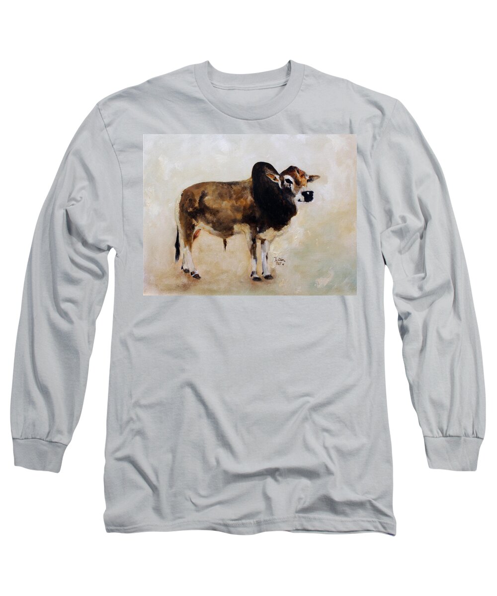 Zebu Long Sleeve T-Shirt featuring the painting Rocket the Master Champion Herd Sire Miniature Zebu by Barbie Batson
