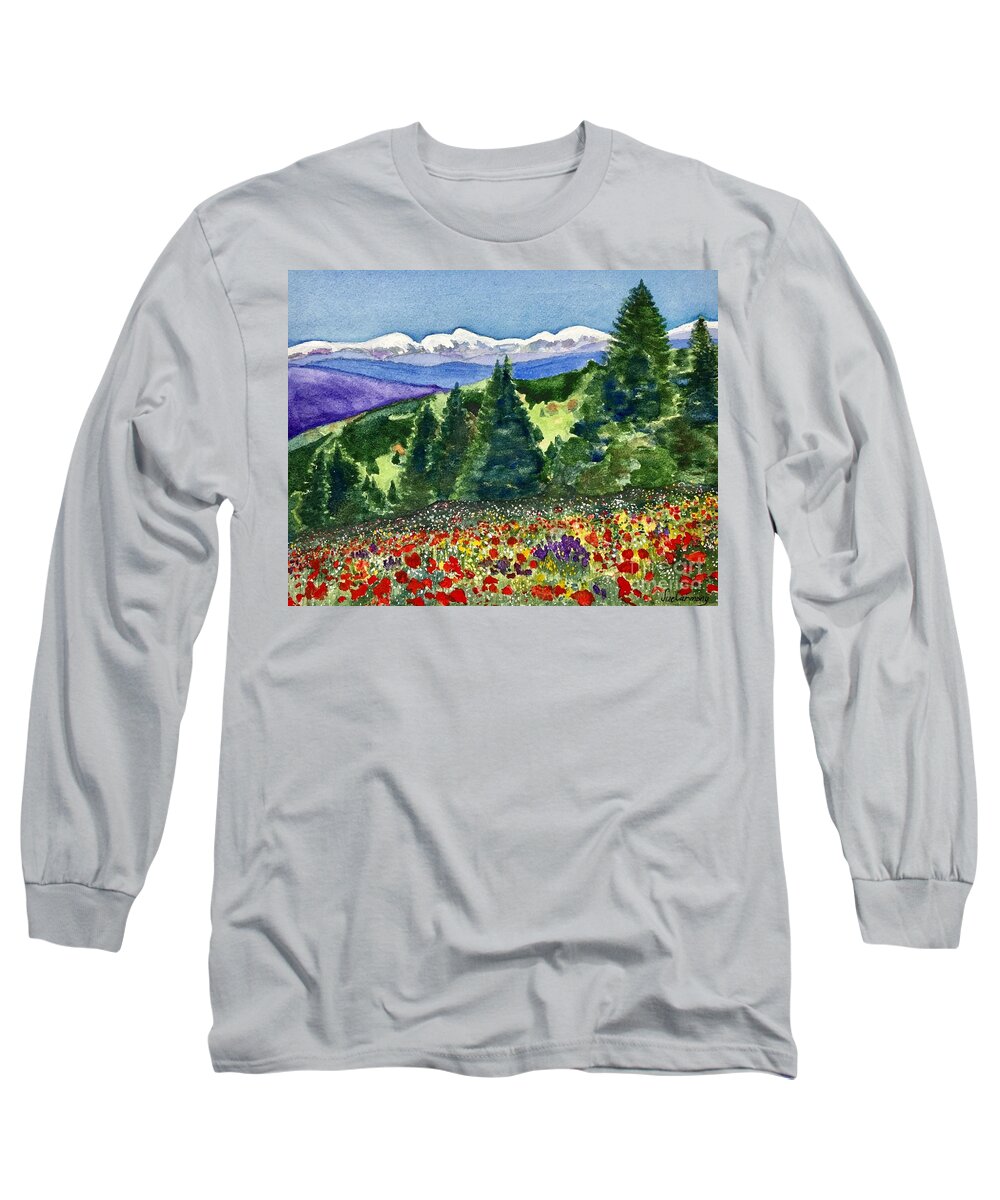 Flowers Long Sleeve T-Shirt featuring the painting Rocky Mountain High by Sue Carmony