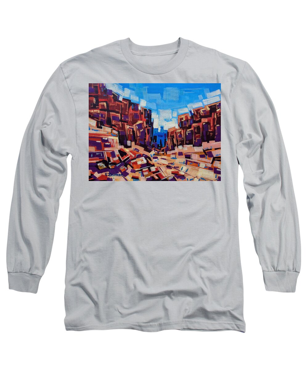 Western Landscape Long Sleeve T-Shirt featuring the painting Rocky road by Enrique Zaldivar