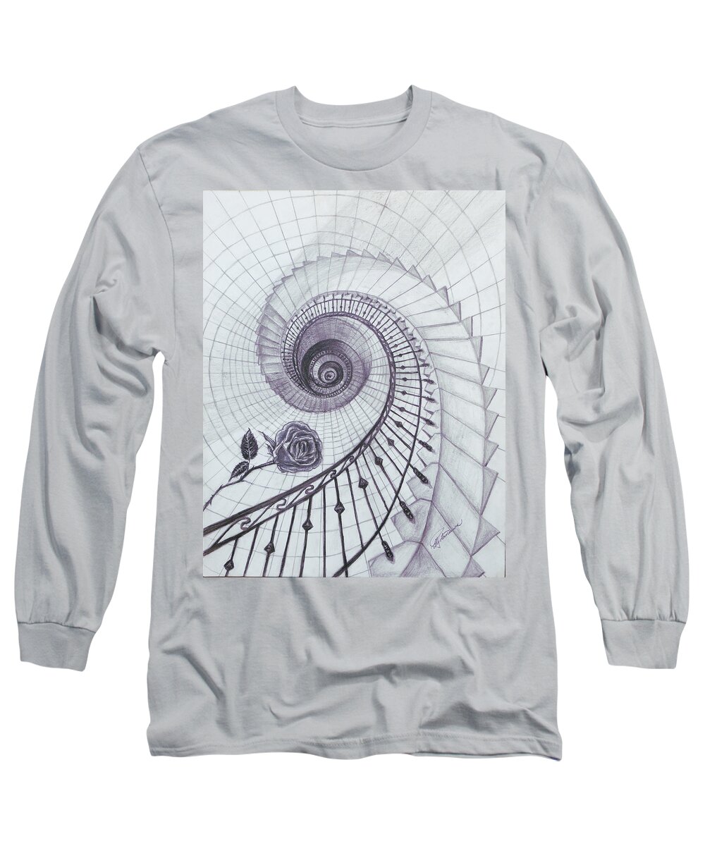 Stairs Long Sleeve T-Shirt featuring the drawing ROMEO and JULIET by Elly Potamianos