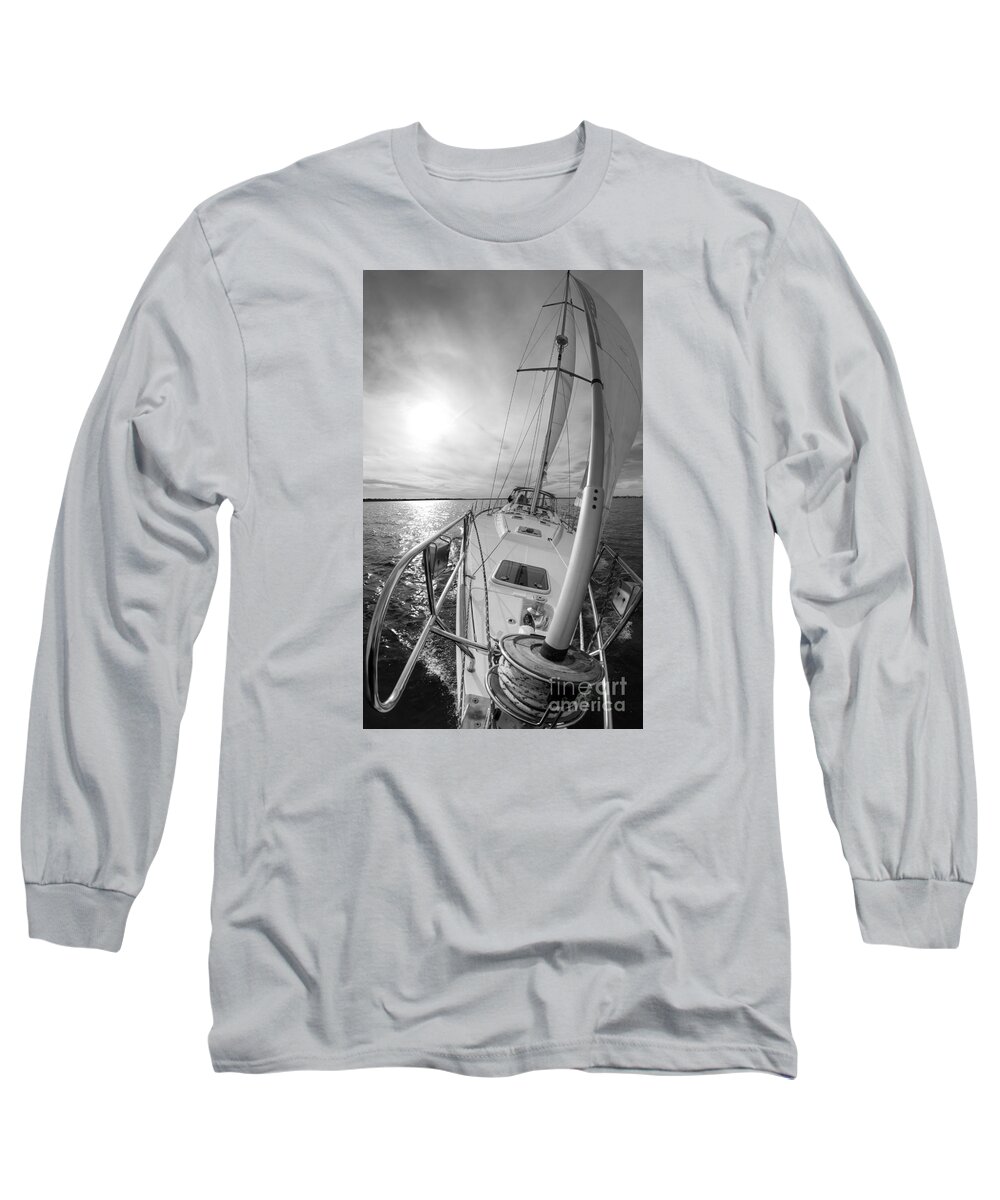 Sailing Yacht Long Sleeve T-Shirt featuring the photograph Sailing Yacht Fate Beneteau 49 Black and White by Dustin K Ryan