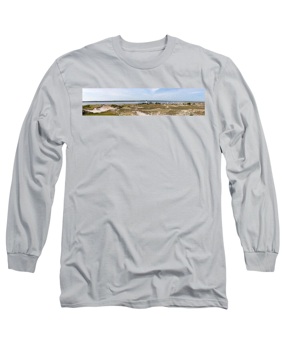 Sandy Neck Long Sleeve T-Shirt featuring the photograph Sandy Neck Lighthouse with fishing boat by Charles Harden