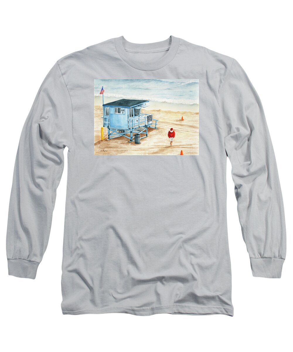 Santa On The Beach Long Sleeve T-Shirt featuring the painting Santa is on the Beach by Lori Taylor