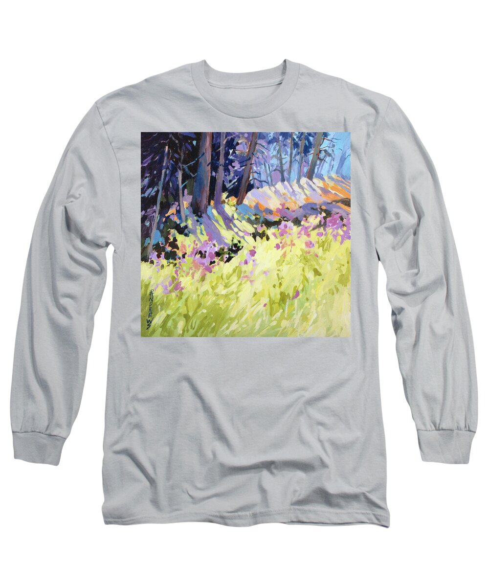 Landscape Long Sleeve T-Shirt featuring the painting Shadow Dance Alaska by Rae Andrews