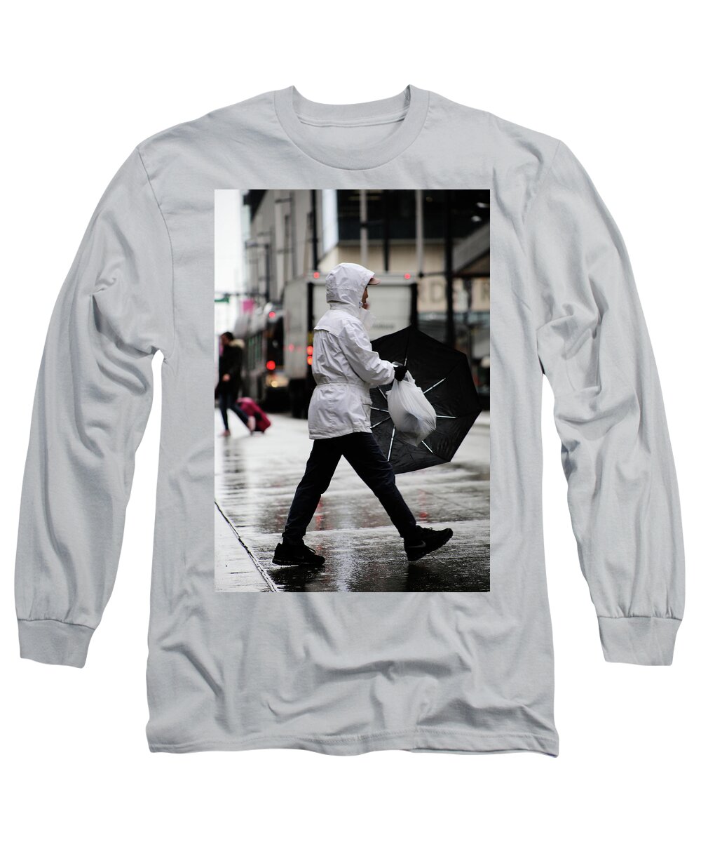 Street Photography Long Sleeve T-Shirt featuring the photograph Sheild of rain by J C