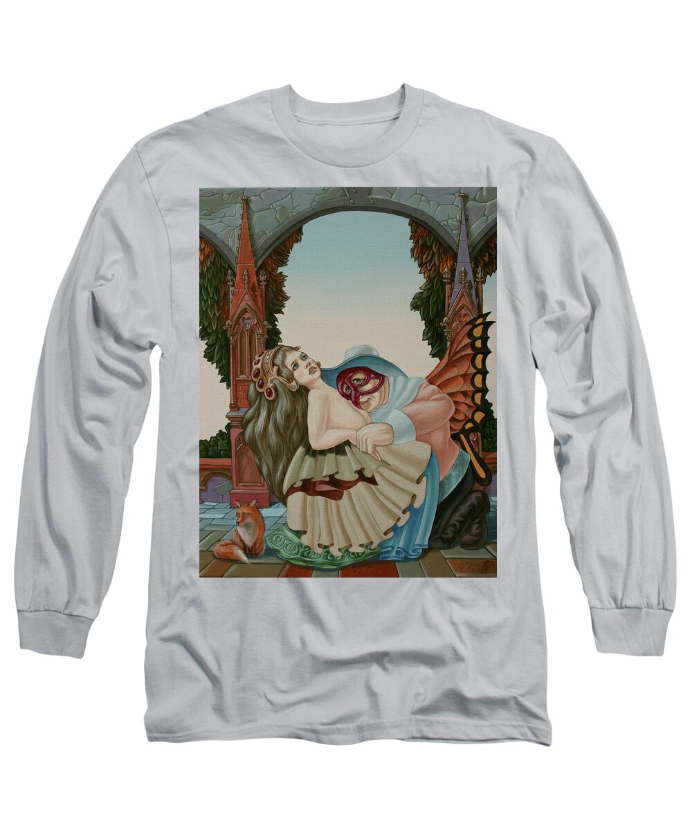 Freud Long Sleeve T-Shirt featuring the painting Sigmund Freud With a Fox by Victor Molev