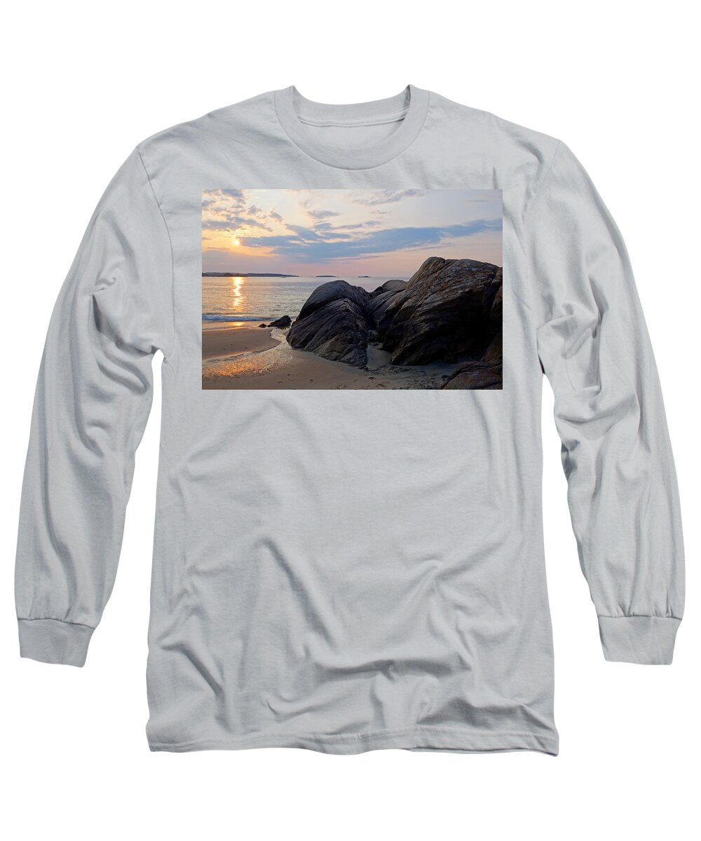 Manchester Long Sleeve T-Shirt featuring the photograph Singing Beach Rocky Sunrise Manchester by the Sea MA by Toby McGuire