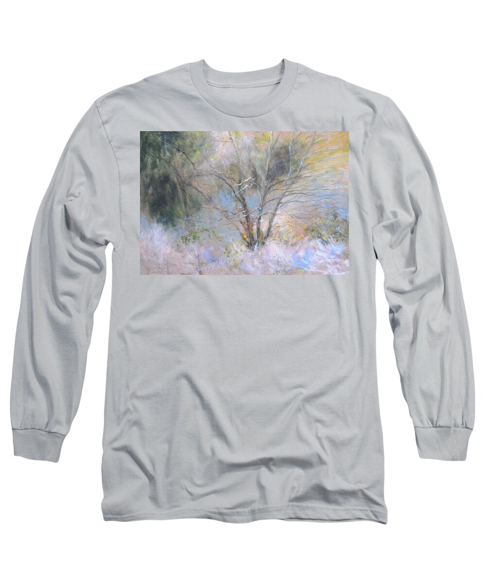Landscape Long Sleeve T-Shirt featuring the painting Sketch of Halation effect through Trees by Harry Robertson