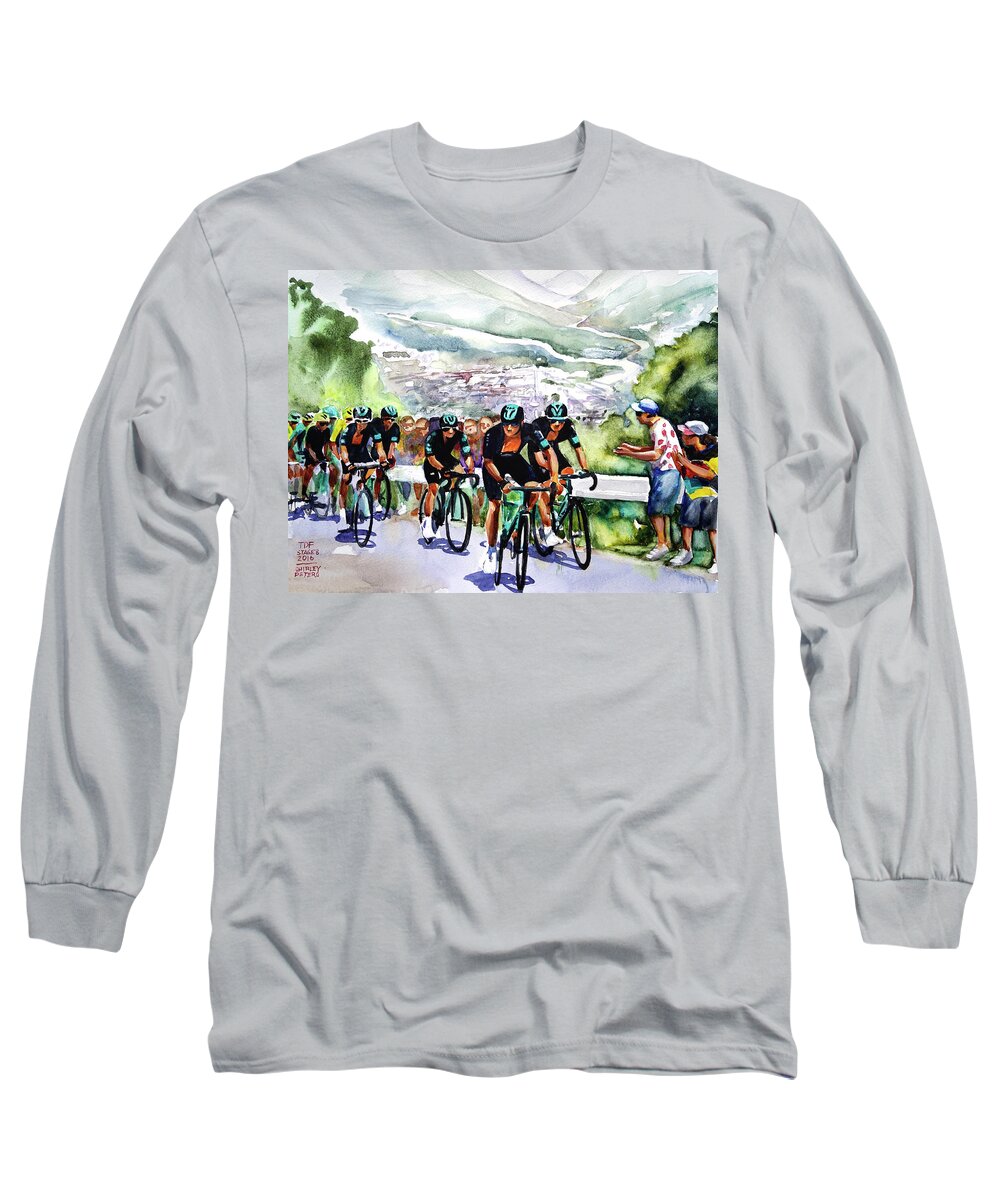 My Name On Ebay Is Sannpet. 24cm X 32cm Watercolour Long Sleeve T-Shirt featuring the painting Slow and Steady Team Sky by Shirley Peters