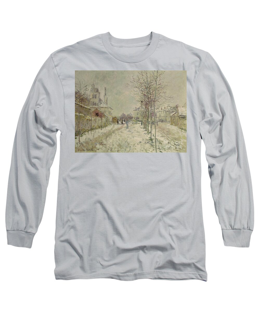 Snow Effect Long Sleeve T-Shirt featuring the painting Snow Effect by Monet by Claude Monet