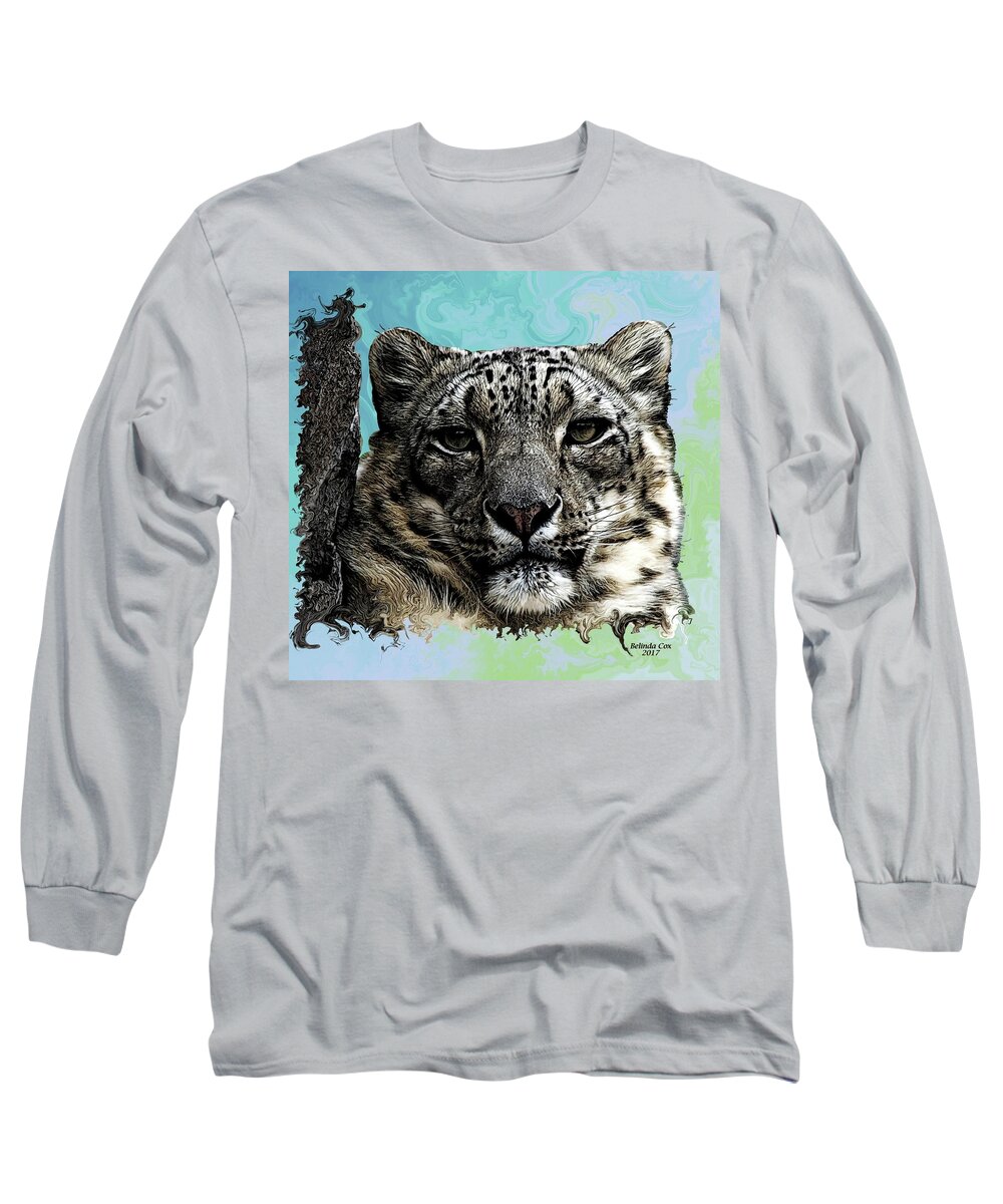 Digital Art Long Sleeve T-Shirt featuring the digital art Snow Leopard by Artful Oasis