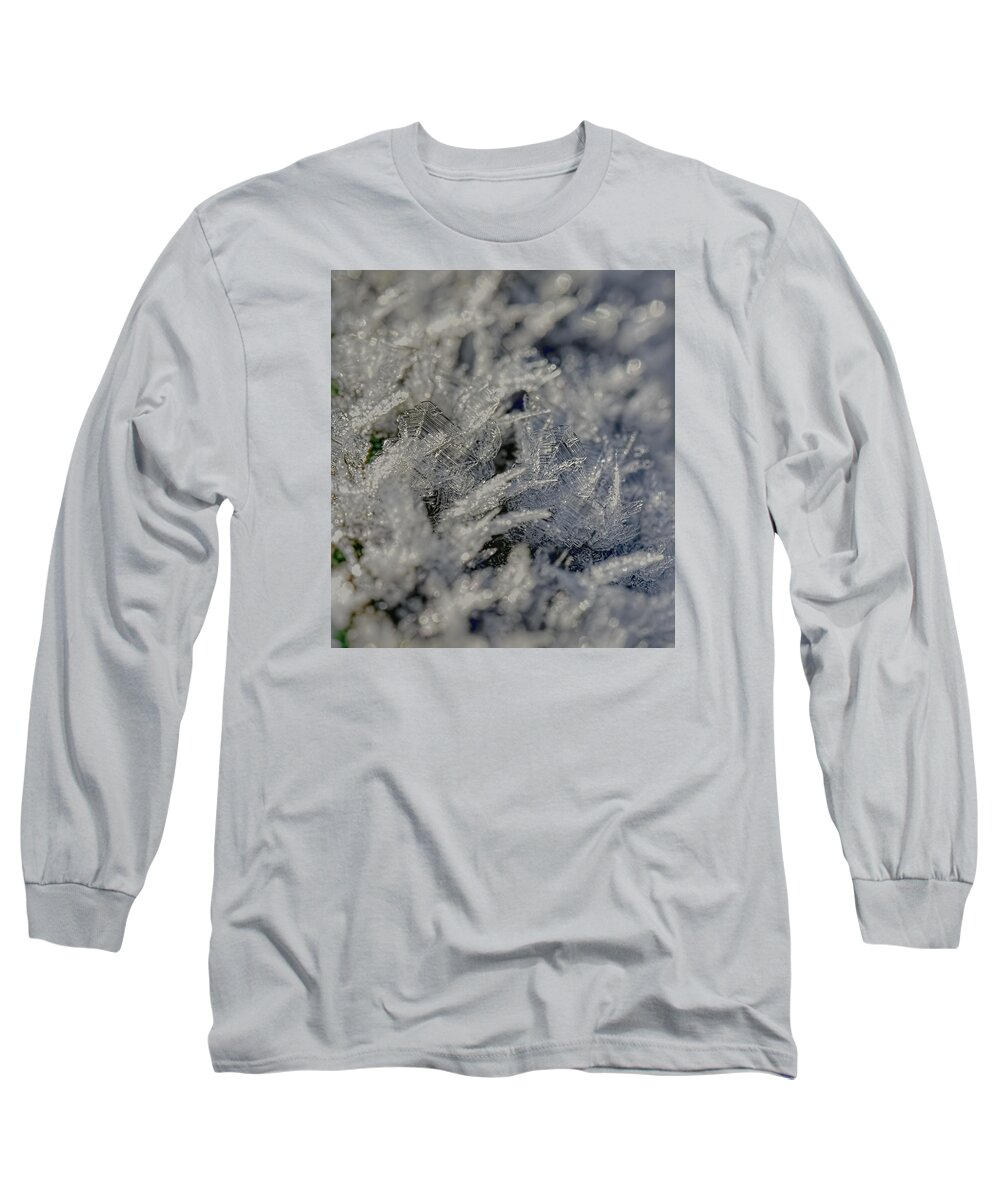 Snowchrystals Long Sleeve T-Shirt featuring the photograph Snowchrystals by Leif Sohlman
