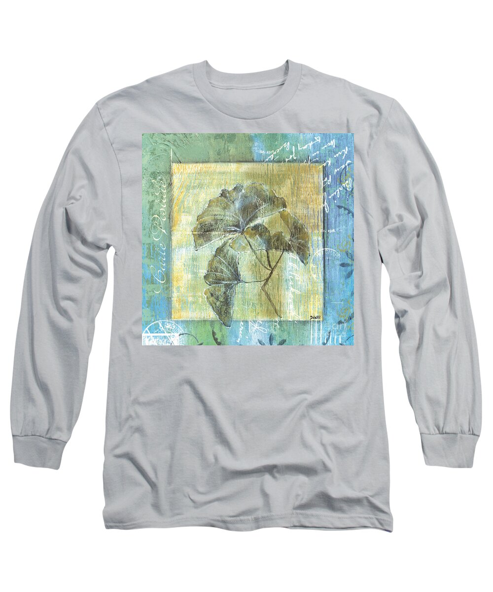Gingko Long Sleeve T-Shirt featuring the painting Spa Gingko Postcard 2 by Debbie DeWitt