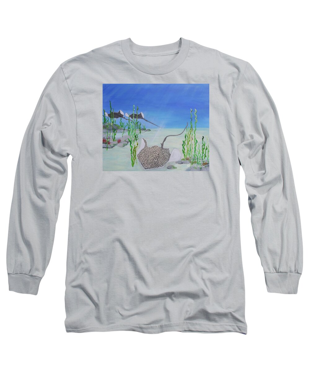Stingray Long Sleeve T-Shirt featuring the painting Spotted Ray by Karen Jane Jones